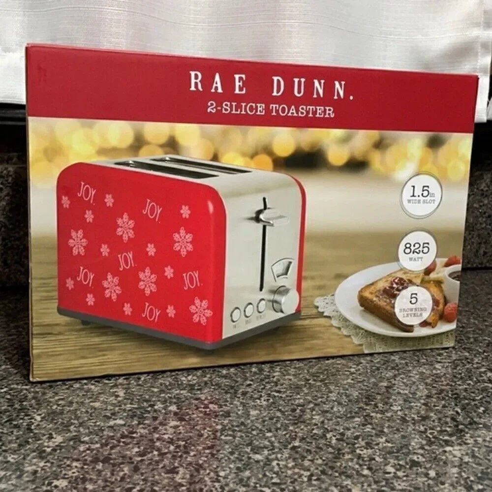NWT New in Box Rae Dunn Joy Red Silver White 2 Slice Snowflake Toaster Christmas